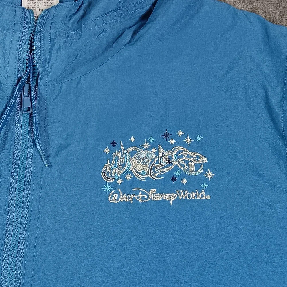 Disney Jacket Mens 1X Blue Embroidery Zip Up Waterproof Hooded Vintage